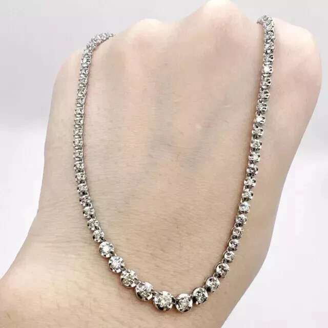 15Ct Round Lab Diamond 14K White Gold Plated 16 Inch Tennis Necklace