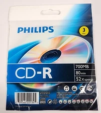 3 pack Philips CD-R 700MB 80min 52x Speed DISCS 80 minutes cd compact disc