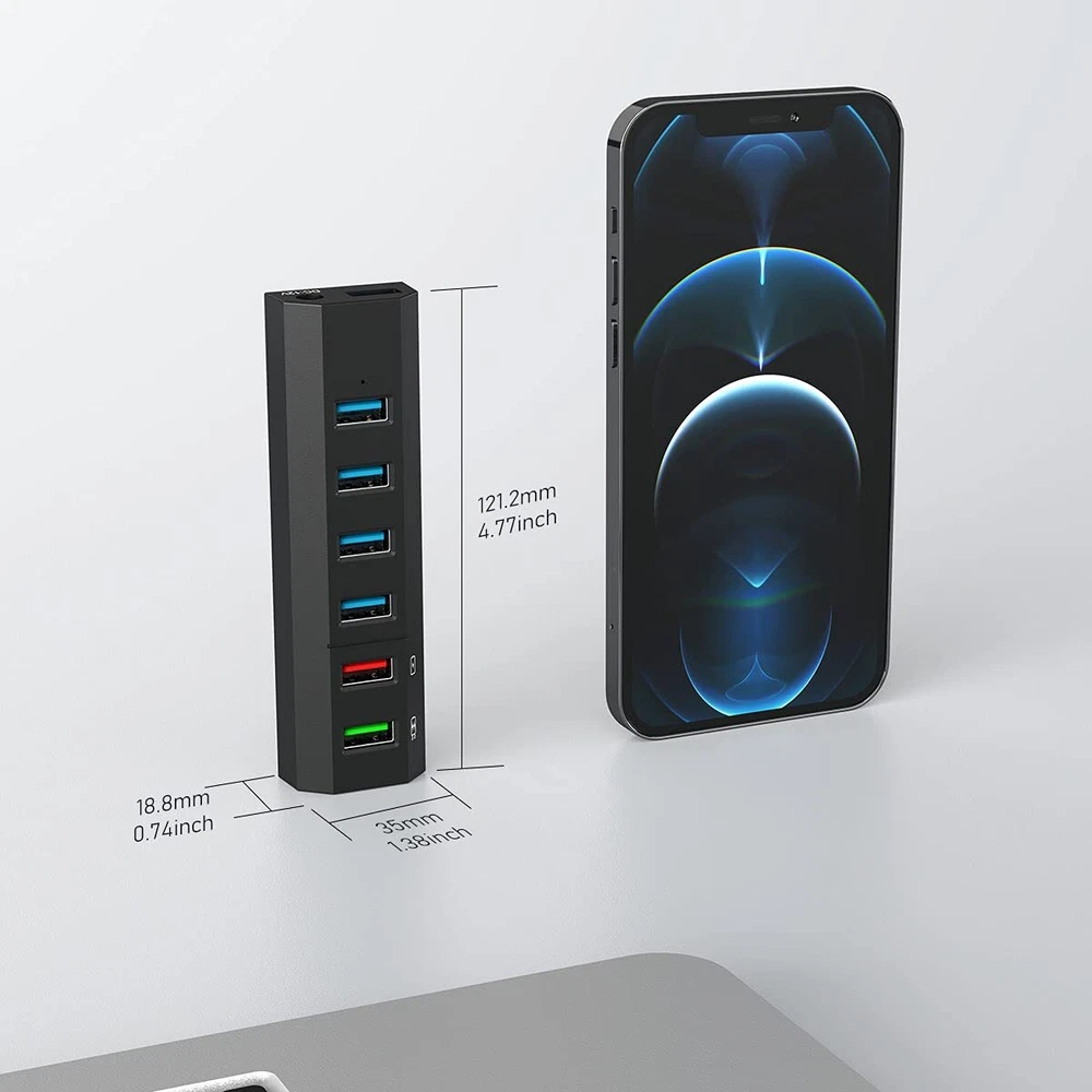 Aiibe 6-Port USB 3.0 Hub with 24W Power Adapter - High-Speed Data Transfer