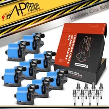 8x Blue Square Ignition Coil & IRIDIUM Spark Plug Kits for Chevy Cadillac GMC