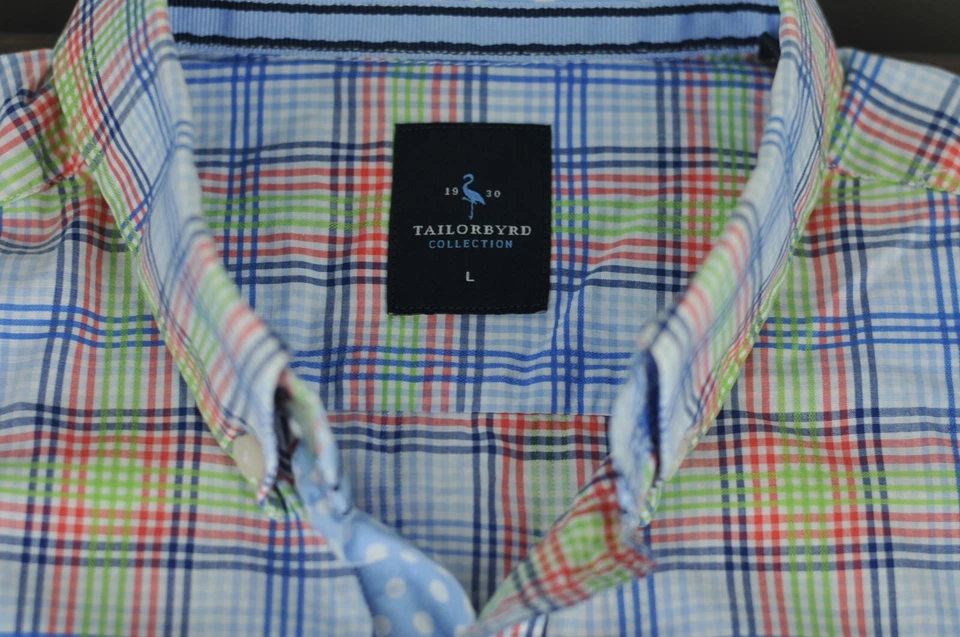 Camisa informal Tailorbyrd para hombre azul lima y rojo a cuadros de algodón L grande Foto 2 de 4