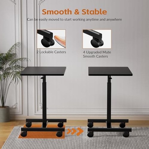 Mobile Adjustable Standing Desk Rolling Laptop Workstation on Wheels Home Office - Picture 6 of 7