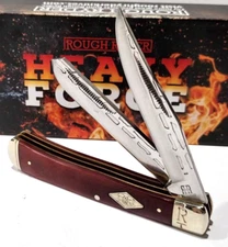 Rough Ryder Brown / Red Bone Forge Carbon Steel 2 Blade Trapper Pocket Knife EDC