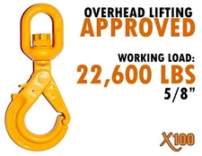 5/8 Grade 100 Swivel Self Locking Hook 22,600 lbs Positive Latch Rigging Crane