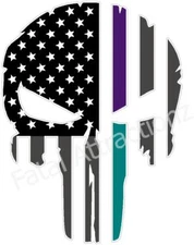 Rugged American Flag Skull Purple Teal Vinyl Decal sticker sudicide awareness