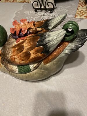 VTG 2003 Fitz & Floyd Mallard Duck soup tureen w/lid & ladle