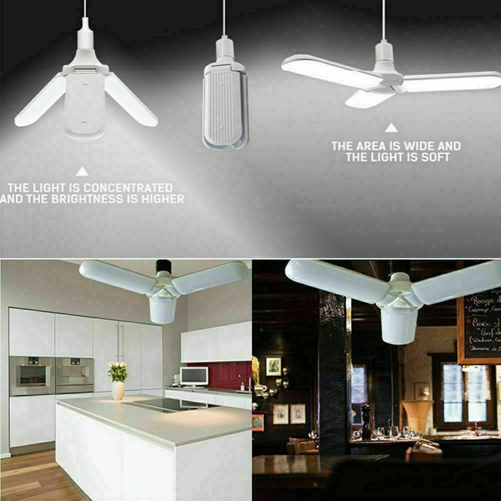 E27 Folding Garage Light 45w Three Leaf Fans Blade Led Light Home