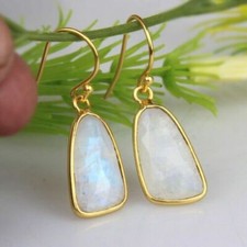 Moonstone 925 Silver Dangle Earrings 18K Gold Plated Drop Earring Jewelry