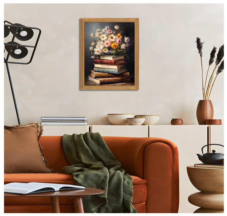 Framed 3D Textured Wall Art – Vintage Country Floral Landscape, 12x16 Inch, Wood Frame - View #2