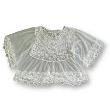 Off White Lace Semi Sheer Dolman Sleeves Blouse Women's Size Small Coastal Beach