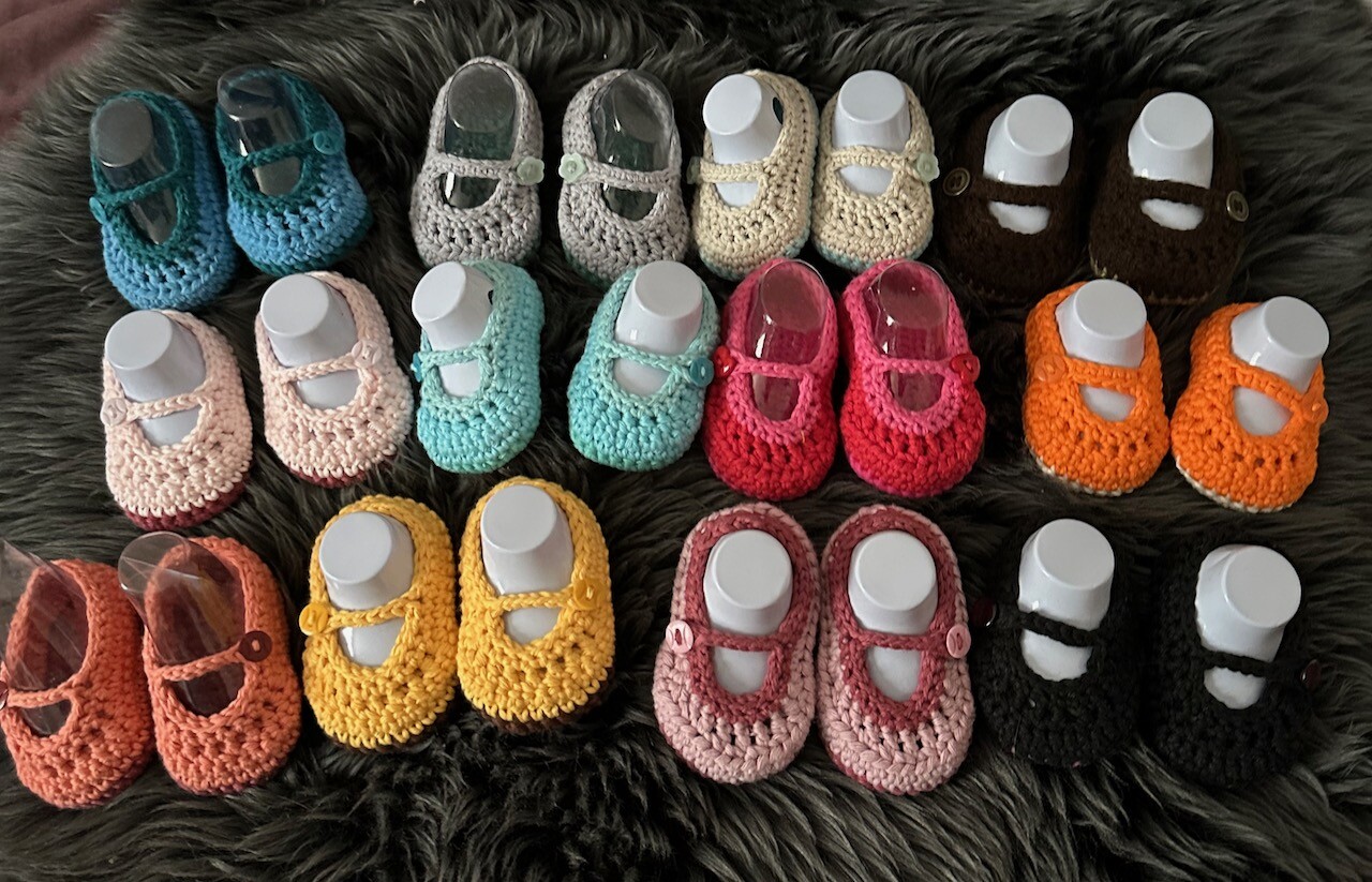 SAOLA Scarpe pantofole lavorate a mano uncinetto con bottoni bambino stile Mary Jane taglia 0 6 mesi