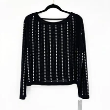 NWT Vocal USA Black Knit Top Women XL Embellished Silver Metal Studs Long Sleeve