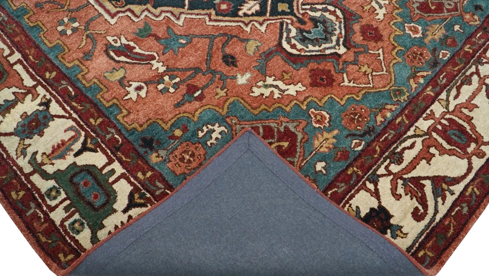 100% 羊毛地毯|手工塔夫特传统橙色塞拉皮小地毯 | 可定制地毯 — 第 3/4 张图片