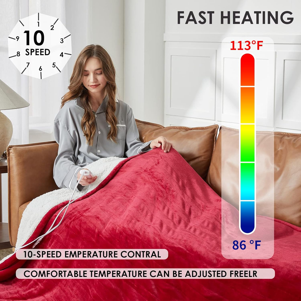 Heated Electric Blanket Queen Size, Heating Blanket with Dual Control