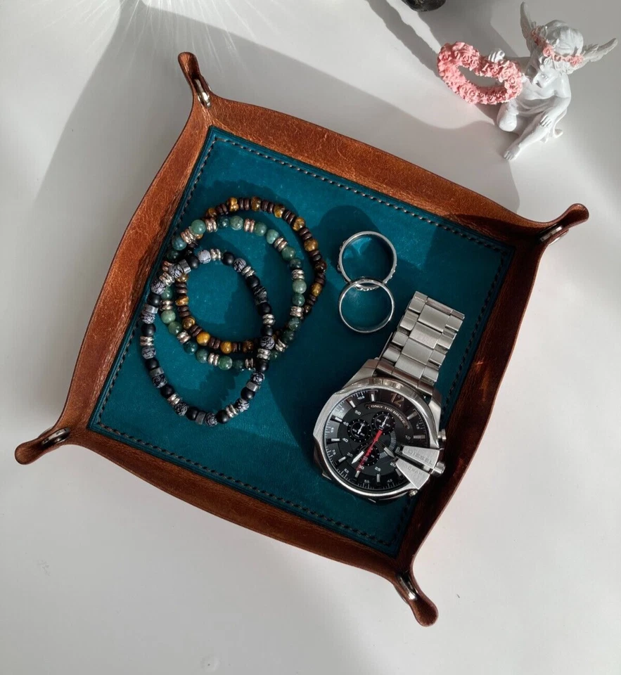 Taschenleerer Leder Ablageschale Leder Tablett Serviertablett Tray Lederschale - Bild 2 von 4