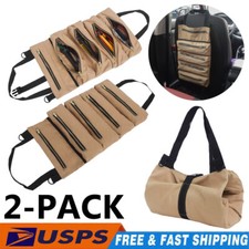 Multi-purpose Tool Roll Up Bag Wrench Pouch Canvas Hanging Organizer W 5 Pocket