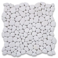 T98T Tumbled Thassos White Marble Pebble Stone Non Slip Shower Floor Tile