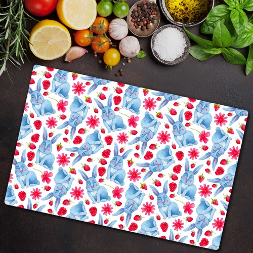 Planche à Découper Ronde En Verre Trempé 40 Cm - Motif Aquarelle Nuages Bleu - Marque Coloray - Neuf