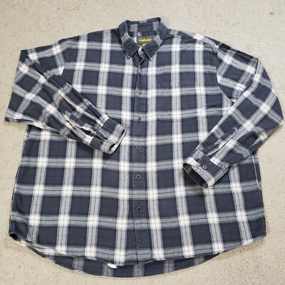 #ad Cabelas Shirt Men 2XL XXL Gray Plaid Soft Flannel Outdoor Preppy Hiking $13.62