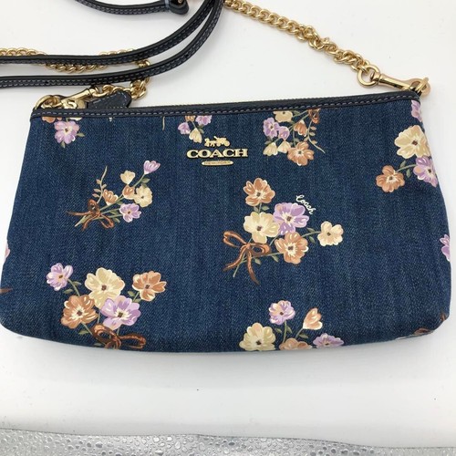 Coach Parker 18 Floral Bow Denim Chain Strap Shoulder Pouch Japan Limited Used - Picture 3 of 14