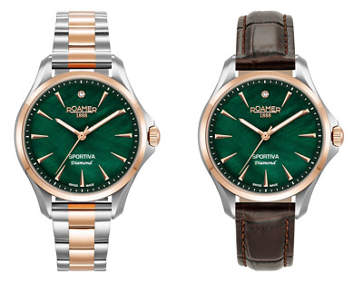 Roamer Sportiva Diamond 865847 49 70 50 Damenuhr mit echtem Diamanten, Set