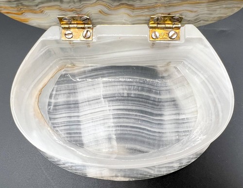 Vintage Gray and White Onyx Marble Shell Box - Picture 9 of 11