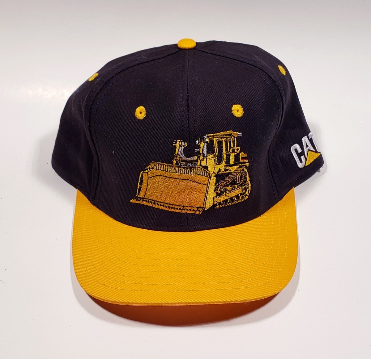 ☆HUMAN N CAT☆ Pound Yellow Wappen Flat Brim Cap Brown FFOU Vintage Caterpillar CAT Bulldozer Hat Cap Adjustable One