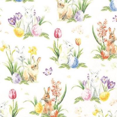 20 Servietten Ostern World of Easter Hasen Frühling Blumen Tulpen Motiv 33x33cm