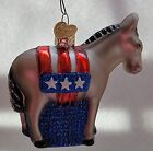 Old World Democratic Donkey Blown Glass Christmas Ornament