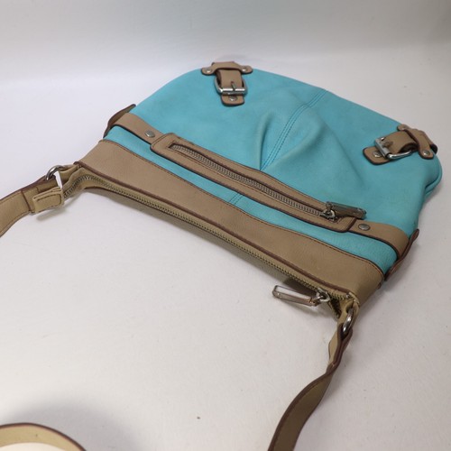 Charming Charlie Crossbody Handbag M Turquoise Blue Tan Nylon Trim - Picture 7 of 17