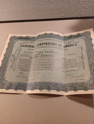 Vintage Dahlberg Corporation Of America Aktienzertifikat 27. August 1930...