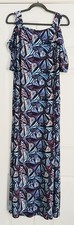 Roamans Maxi Dress 14/16 Butterfly Purple Blue Cold Shoulder Garden Whimsical