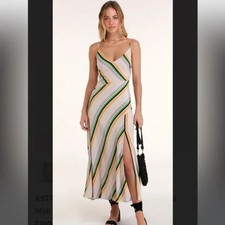 ASTR The Label Jessi Midi Dress in Taupe Multi-Striped Pattern Size Medium