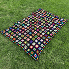 Handmade Crochet Afghan Granny Square Blanket Black Rainbow Edge Retro Boho Thro