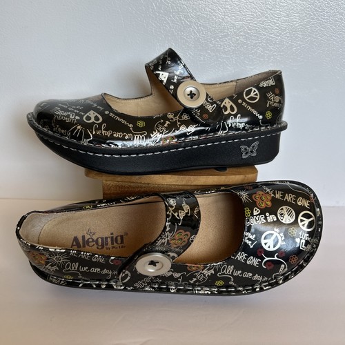 ALEGRIA - Scarpe Paloma Mary Jane 'Peace & Love' in pelle verniciata stampate 41 US 11 - Foto 7 di 12
