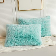 LIFEREVO 2 Pack Shaggy Plush Faux Fur Pillow Shams Velvet Reverse 20"x36" Fluffy