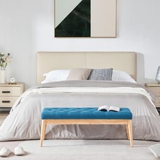 Panchina Hotel Legno e Tessuto Chester 108x40cm Ingresso Camera da Letto Blu