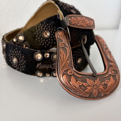 Vintage Kippy’s Brown Leather Rhinestone Belt Vintage Kippys Belt Golden Brown Leather Crystal Rhinestone  main image 4