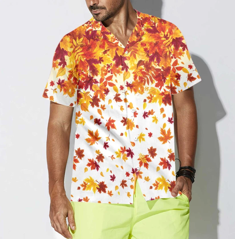 Autumn Leaves On White Thanksgiving Hawaiian Shirt