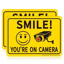 2-Pack Smile You  Re on Camera Sign, Video Surveillance Signs Outdoor, UV Printed