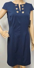 NWT Women's AGB Dress Size 10 Navy Cap Sleeve Stretch Dress Silver Grommets
