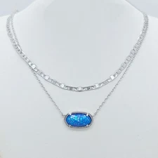 Kendra Scott Elisa Multi Strand Silver Pendant Necklace In Ocean Blue Opal
