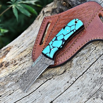 Handmade Damascus steel Bull cutter knife, cowboy knives with pancake leather...