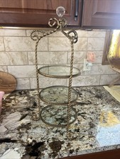 Étagère decorativo in ferro battuto francese diminutivo con ripiani rotondi in vetro 22,5H