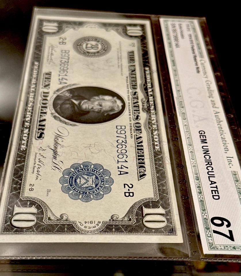 1914 $10 Federal Reserve Blue Seal Large-Size Note graded *Gem 67* Uncirculated - Image 2 of 4