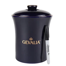 Vintage Gevalia Coffee Storage Canister 8" Cobalt Blue Ceramic, Gold Trim + Seal