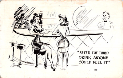 Vintage Postcard Comic Bar Scene After The Third Drink Anyone Could Feel It