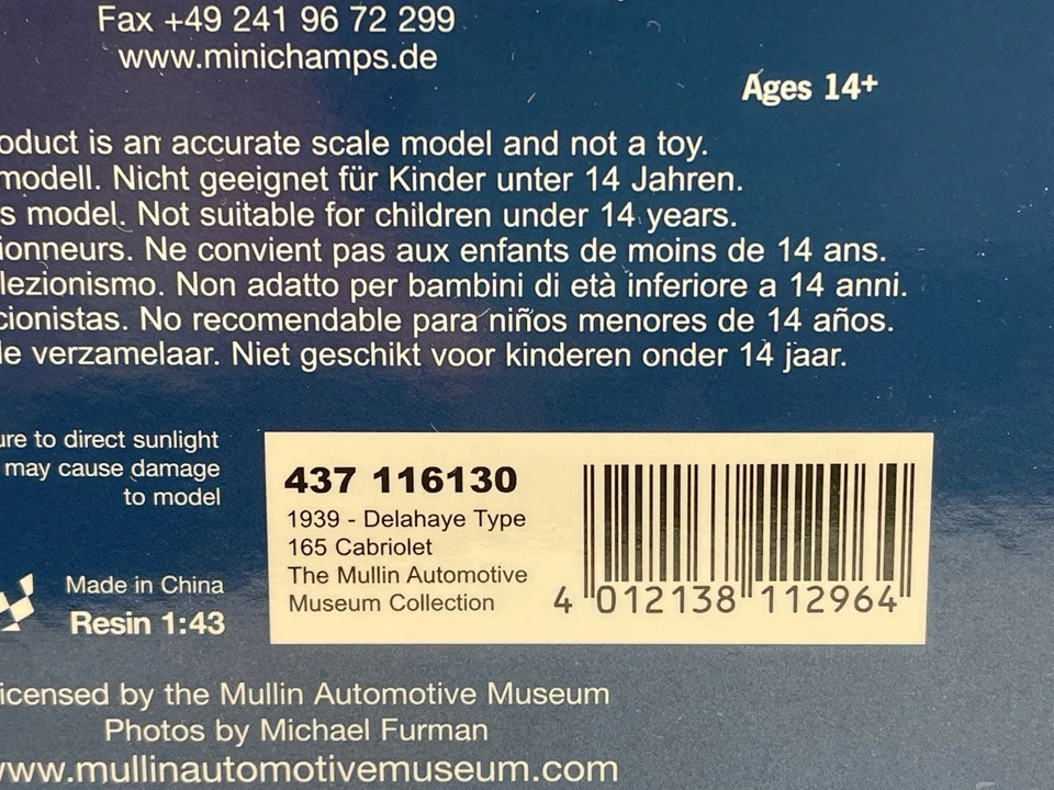 MINICHAMPS 437116130 DELAHAYE TYPE 165 Cabriolet The Mullin Automotive 1939 1.43 - Photo 4/4