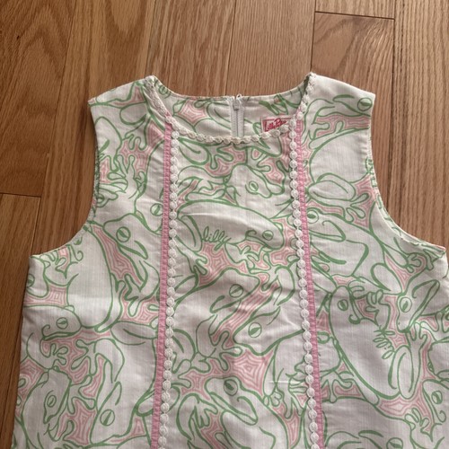 Vintage Lilly Pulitzer Pink Green White Frogs Girls Lined Shift Dress Size 12 - Picture 3 of 6