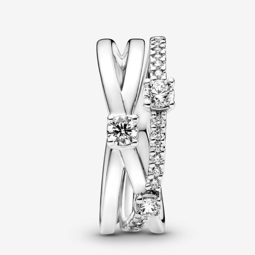 New PANDORA Sparkling Triple Band Ring Sterling Silver 199400C01 - Picture 2 of 6